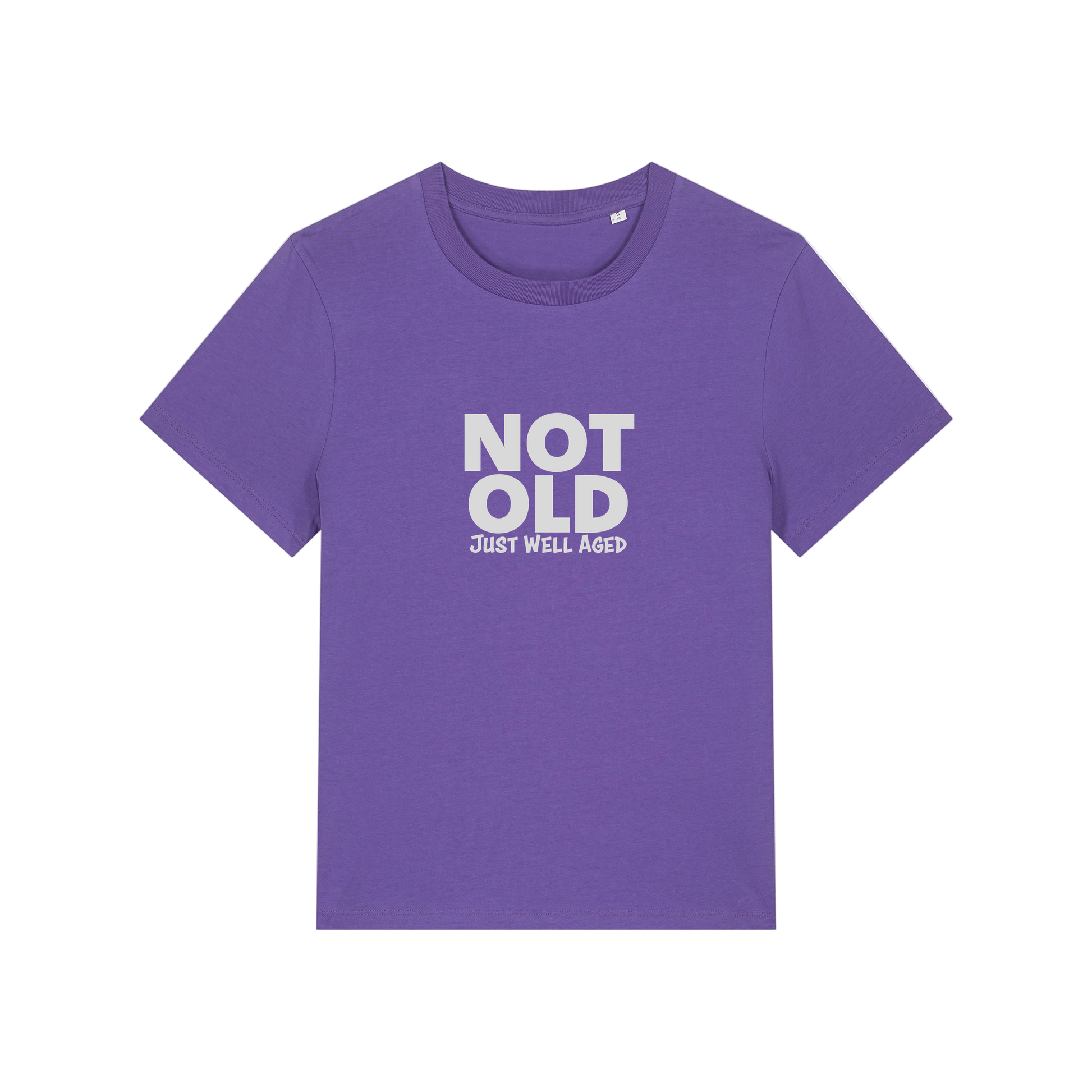 purple funny slogan t-shirt that reads 'not old just well aged'