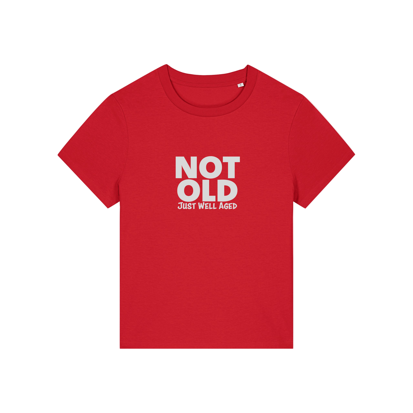 red funny slogan t-shirt that reads 'not old just well aged'