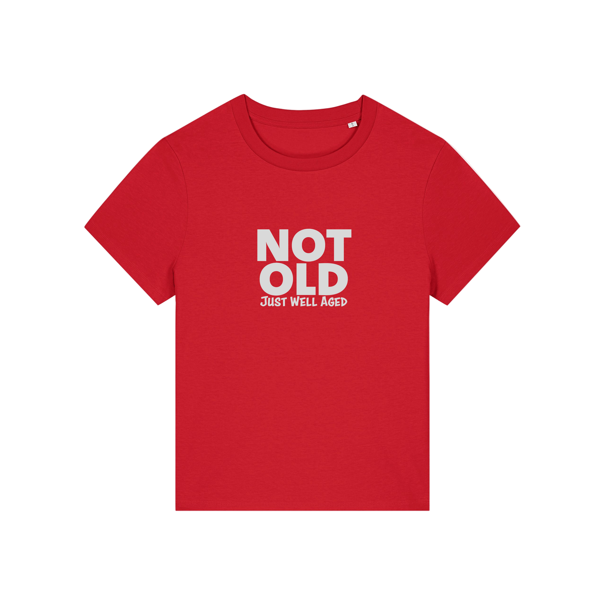 red funny slogan t-shirt that reads 'not old just well aged'