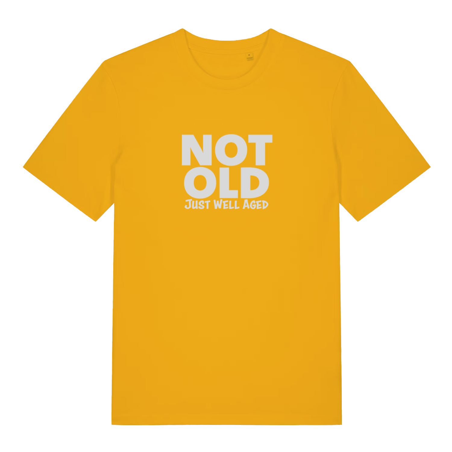 yellow women's funny slogan t-shirt with the text 'not old just well aged'