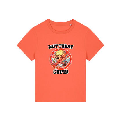 orange funny t-shirt with the graphic of cupid and the slogan 'not today cupid'