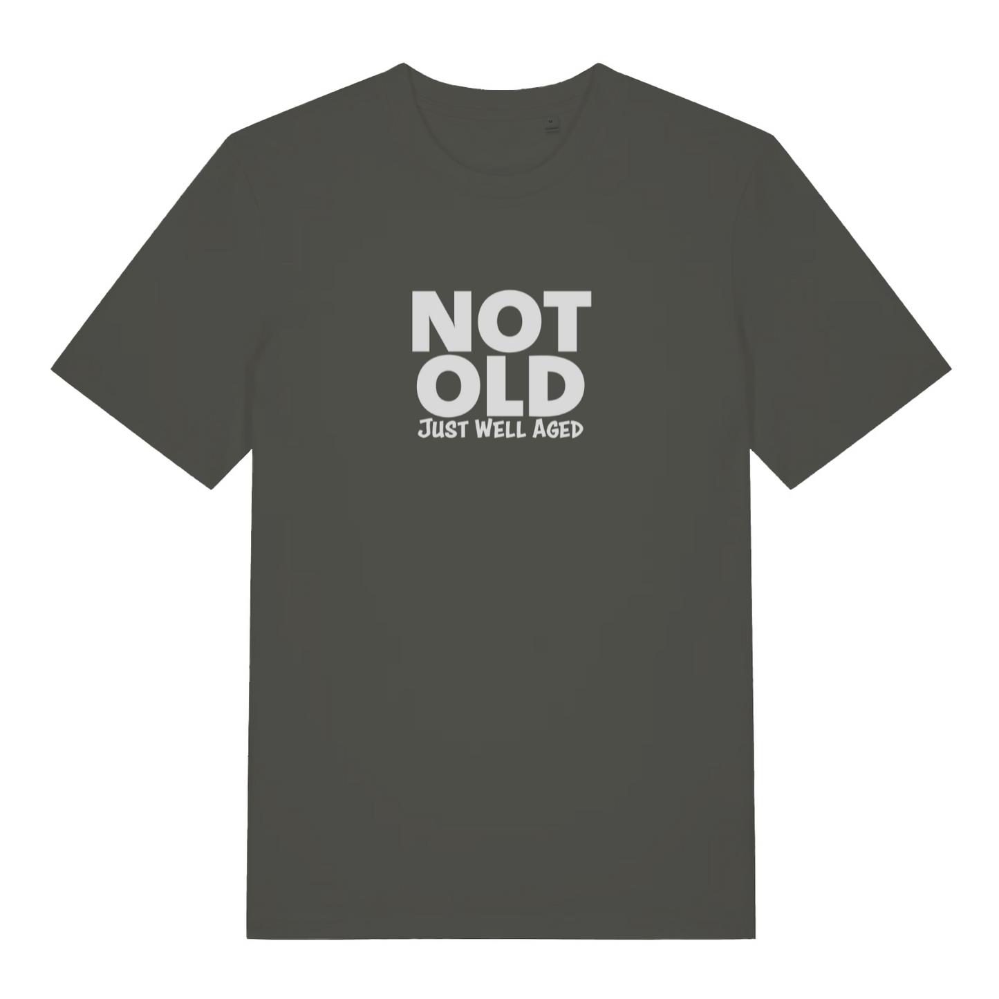 khaki funny slogan t-shirt with the text 'not old just well aged'