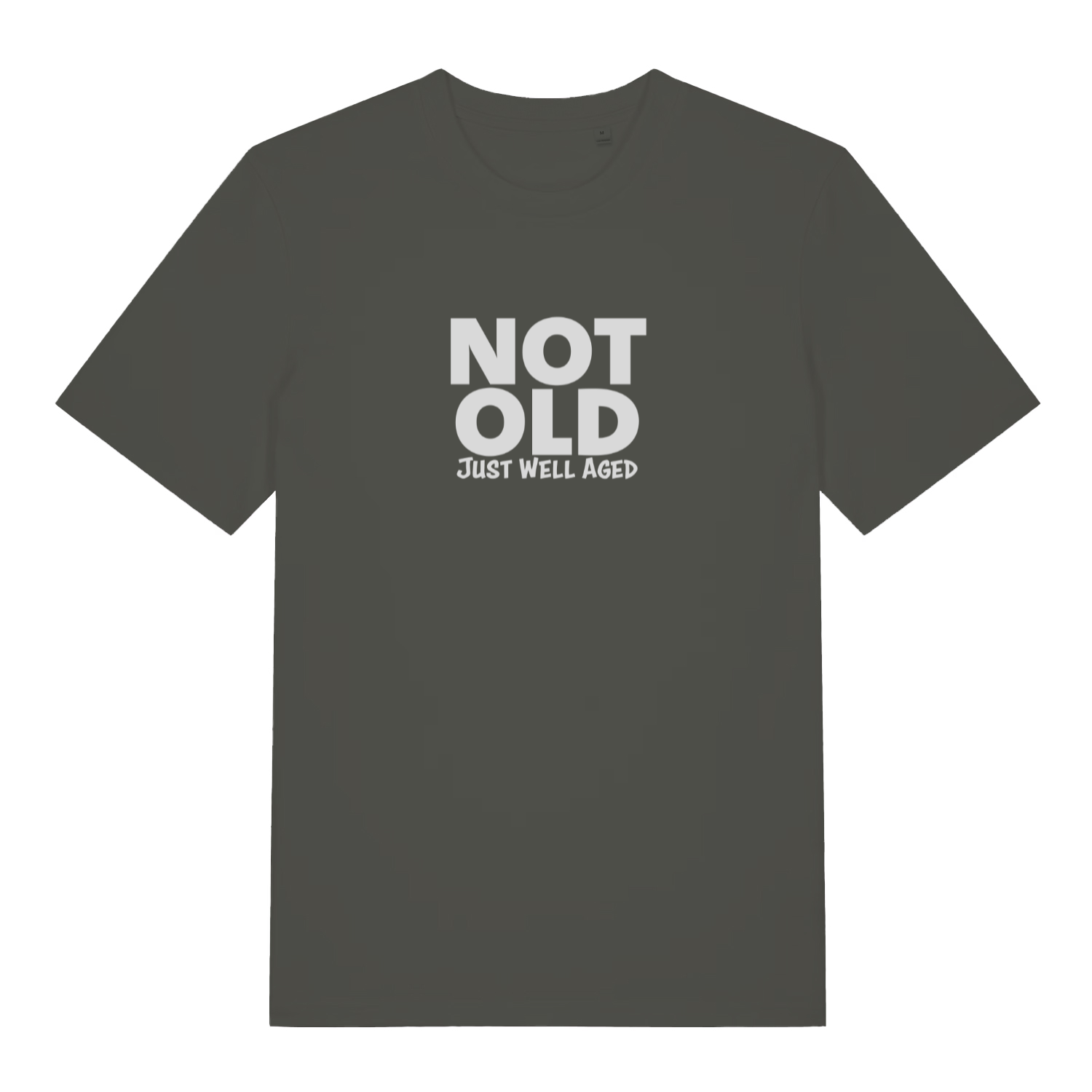 khaki funny slogan t-shirt with the text 'not old just well aged'