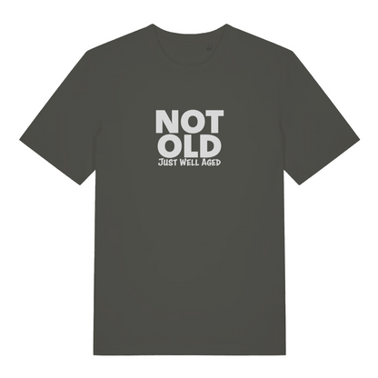 khaki funny slogan t-shirt with the text 'not old just well aged'