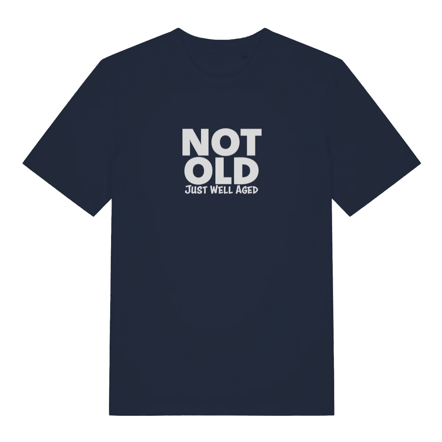 navy funny slogan t-shirt with the text 'not old just well aged'