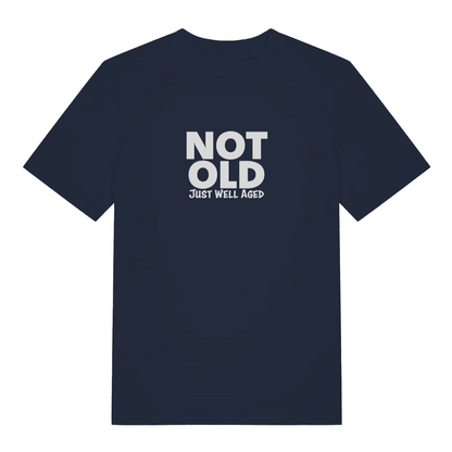 navy funny slogan t-shirt with the text 'not old just well aged'