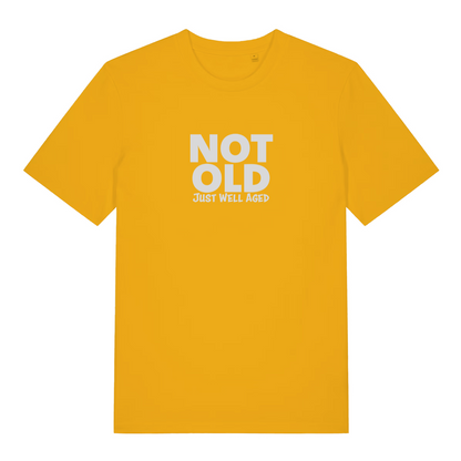 yellow funny slogan t-shirt with the text 'not old just well aged'