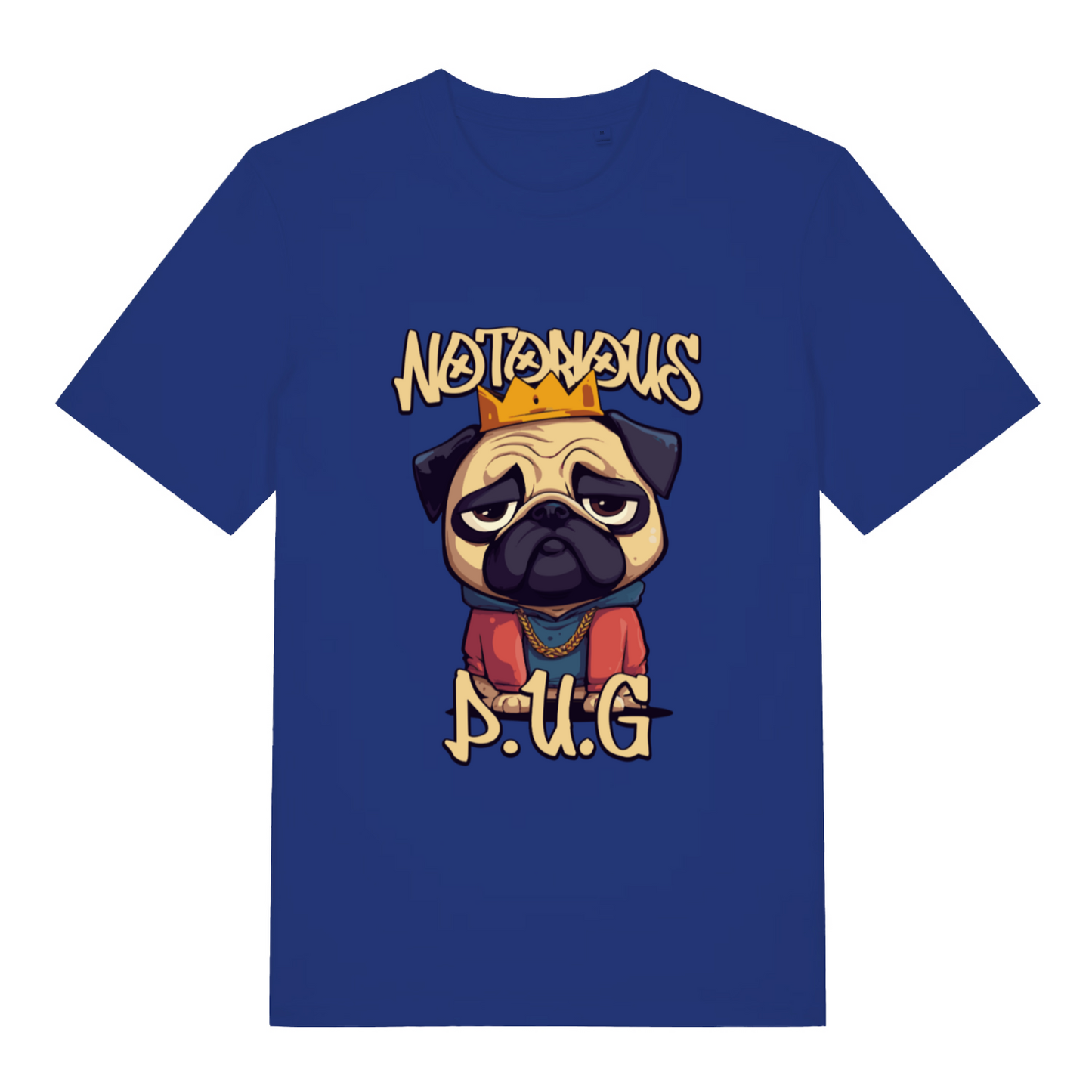 blue funny animal t-shirt with a pug graphic and 'Notorious P.U.G.'