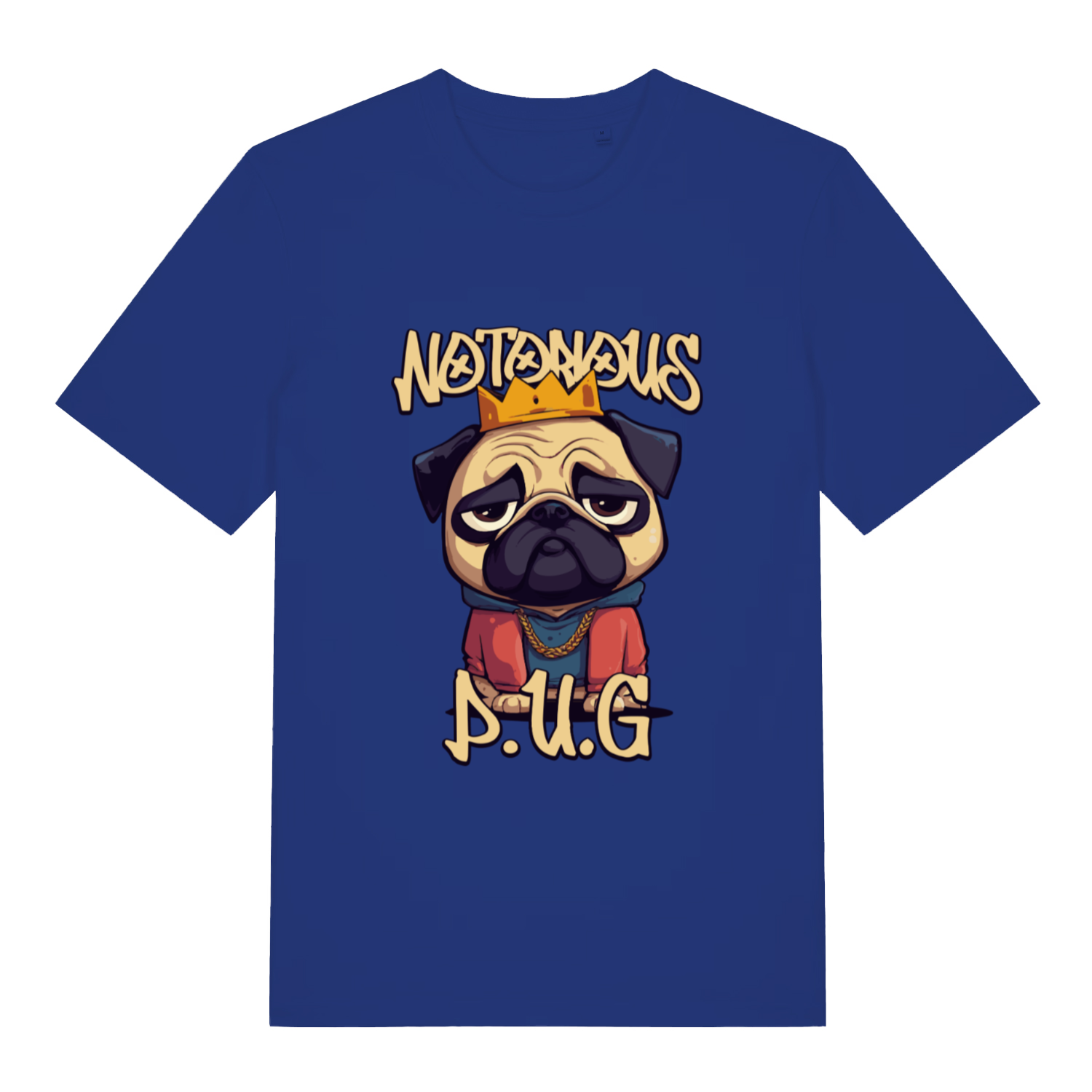 blue funny animal t-shirt with a pug graphic and 'Notorious P.U.G.'