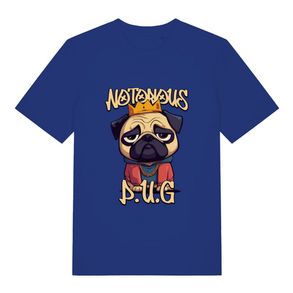 blue funny animal t-shirt with a pug graphic and 'Notorious P.U.G.'