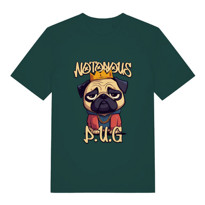 green funny animal t-shirt with a pug graphic and 'Notorious P.U.G.'