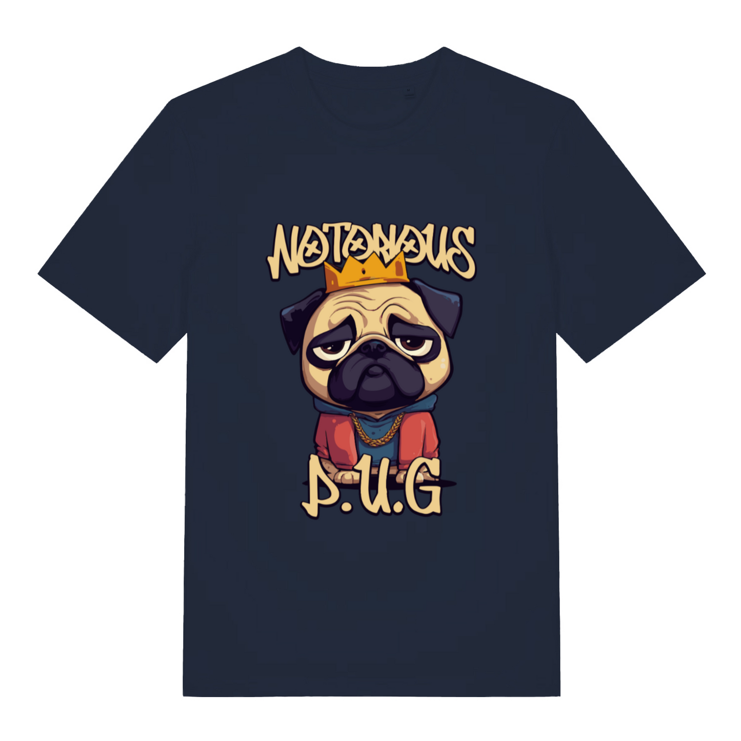 navy funny animal t-shirt with a pug graphic and 'Notorious P.U.G.'