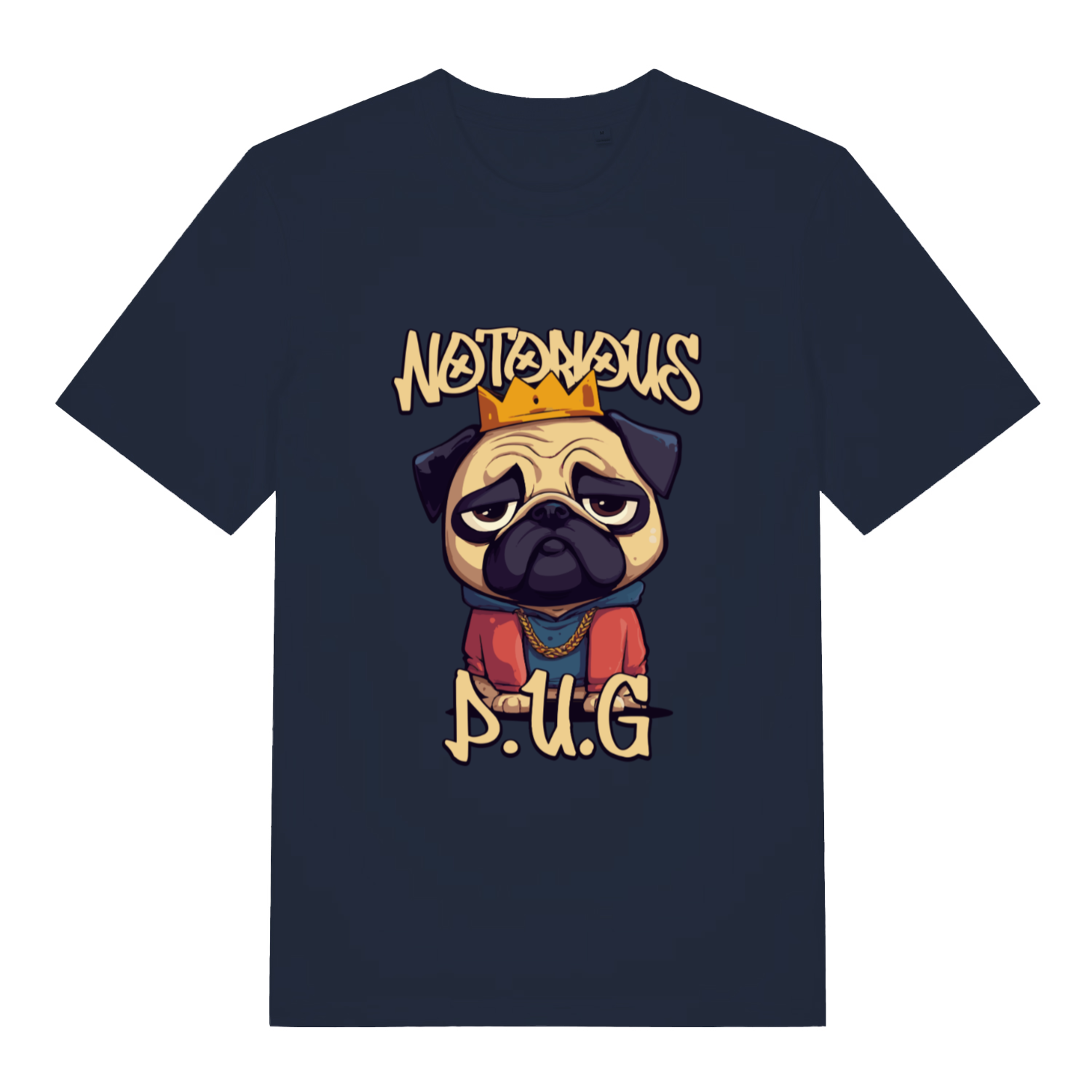 navy funny animal t-shirt with a pug graphic and 'Notorious P.U.G.'