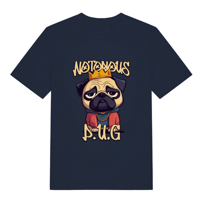 navy funny animal t-shirt with a pug graphic and 'Notorious P.U.G.'
