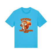 blue funny animal t-shirt with the graphic of a squirrel and the slogan 'nuttier than squirrel shit'