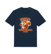 navy funny animal t-shirt with the graphic of a squirrel and the slogan 'nuttier than squirrel shit'