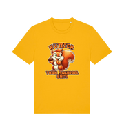 yellow funny animal t-shirt with the graphic of a squirrel and the slogan 'nuttier than squirrel shit'