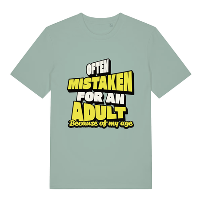 Light green Often Mistaken For An Adult funny slogan t-shirt featuring classic age banter  