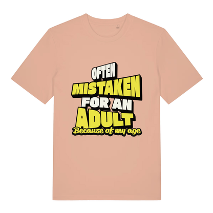 Peach Often Mistaken For An Adult funny slogan t-shirt showing sarcastic age text  