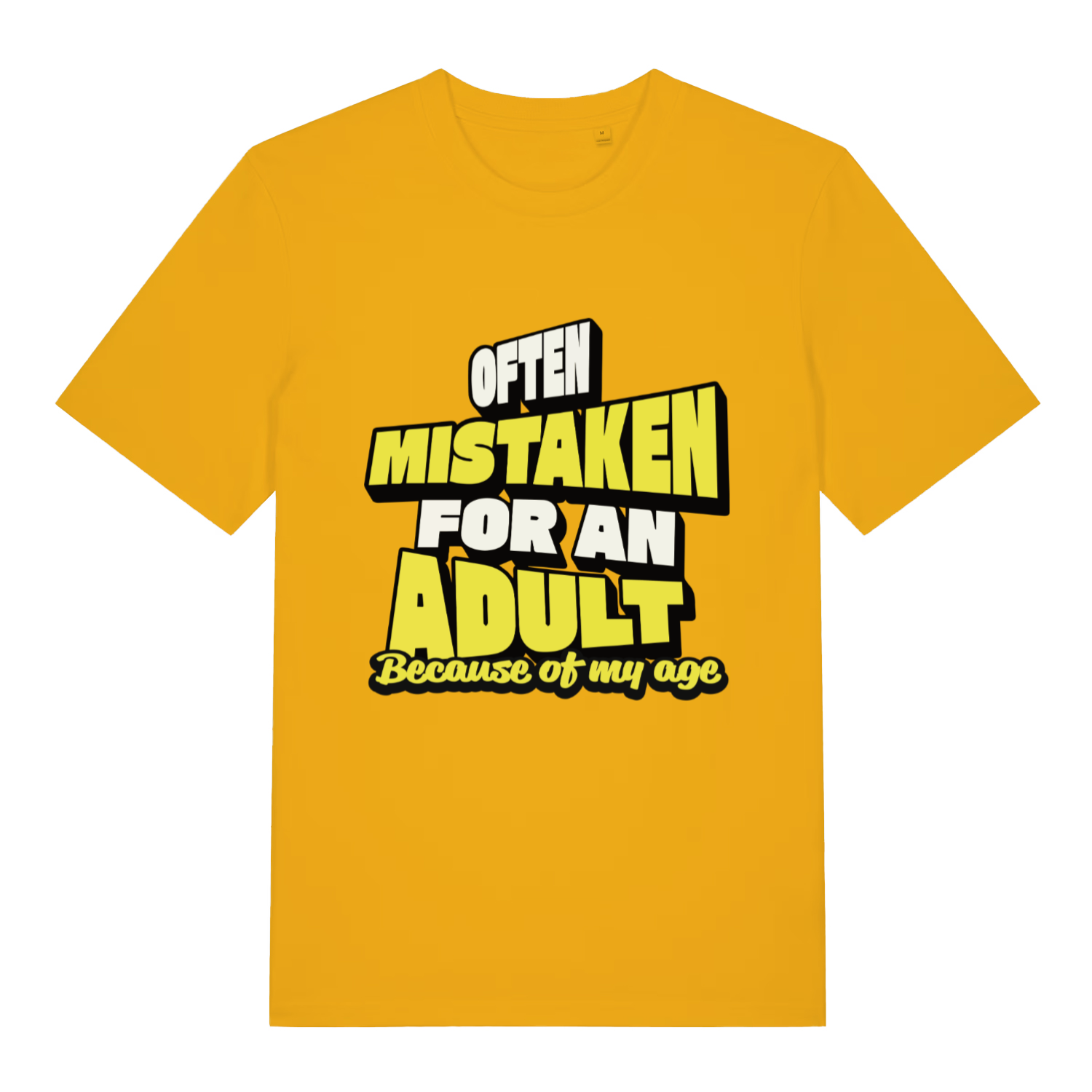 Yellow Often Mistaken For An Adult funny slogan t-shirt showing witty age banter  