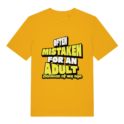 Yellow Often Mistaken For An Adult funny slogan t-shirt showing witty age banter  