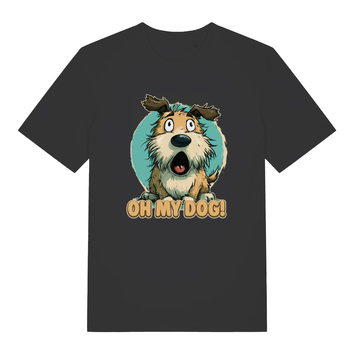 black women's funny animal t-shirt with the graphic of a cartoon dog looking shocked and the slogan 'oh my dog'