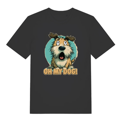 black women's funny animal t-shirt with the graphic of a cartoon dog looking shocked and the slogan 'oh my dog'