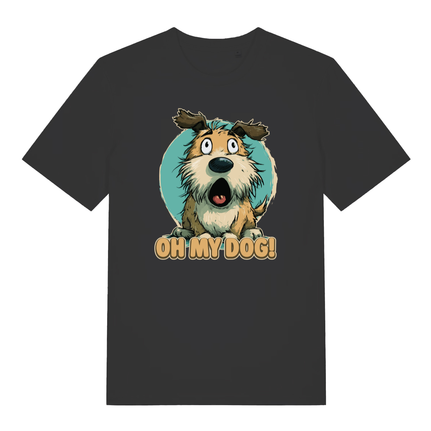 black funny animal t-shirt with the graphic of a cartoon dog and the slogan 'oh my dog'
