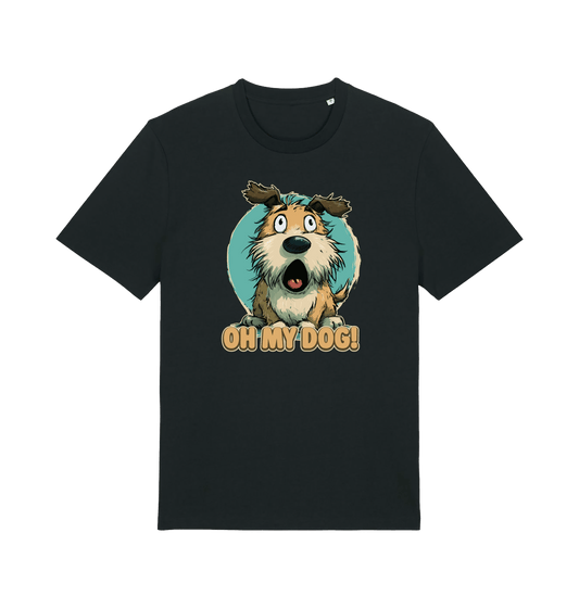 black funny animal t-shirt with the graphic of a cartoon dog and the slogan 'oh my dog'