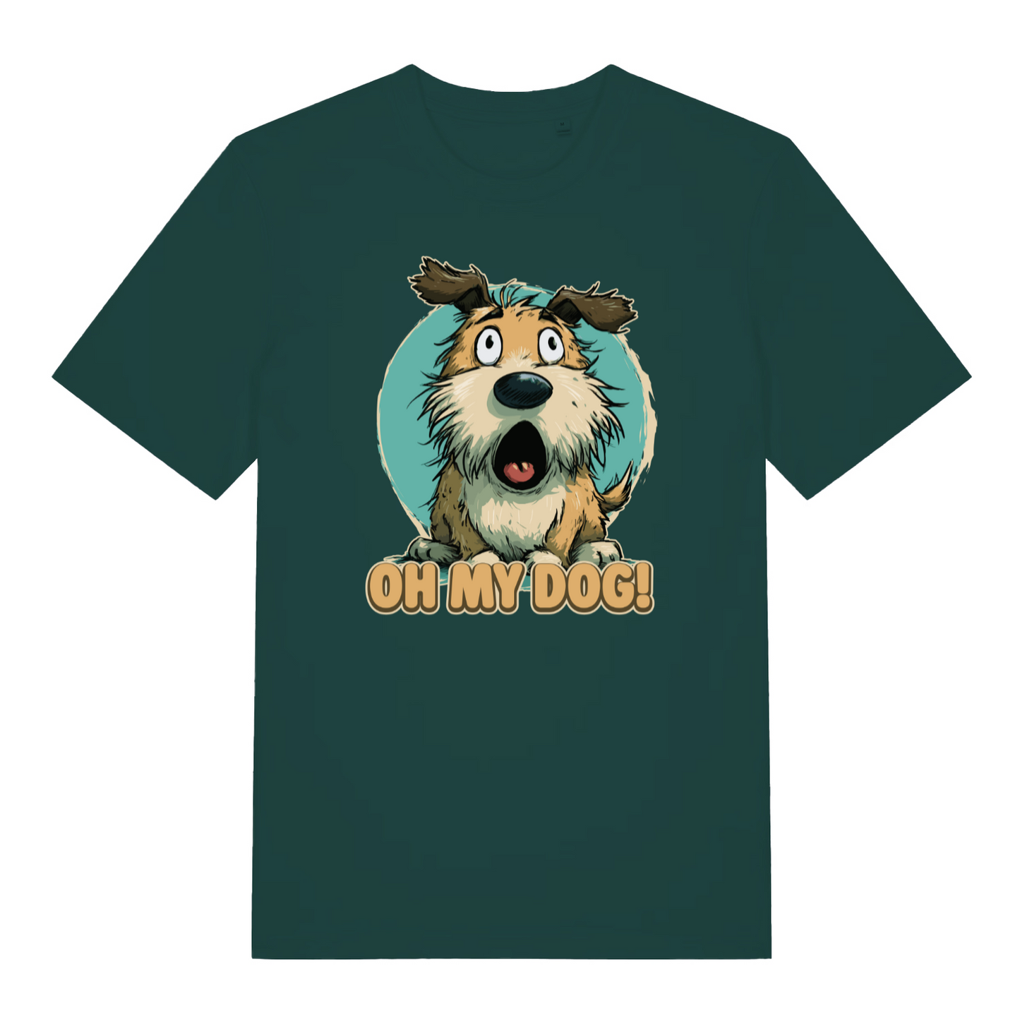 green funny animal t-shirt with the graphic of a cartoon dog and the slogan 'oh my dog'