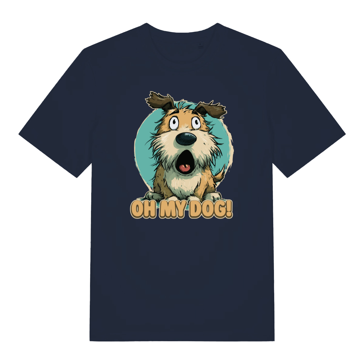 navy funny animal t-shirt with the graphic of a cartoon dog and the slogan 'oh my dog'