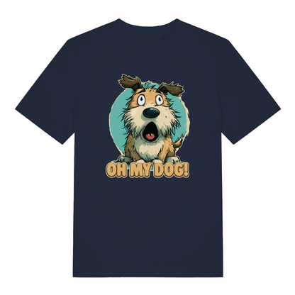 navy funny animal t-shirt with the graphic of a cartoon dog and the slogan 'oh my dog'