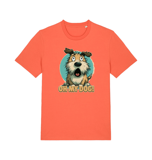 orange funny animal t-shirt with the graphic of a cartoon dog and the slogan 'oh my dog'