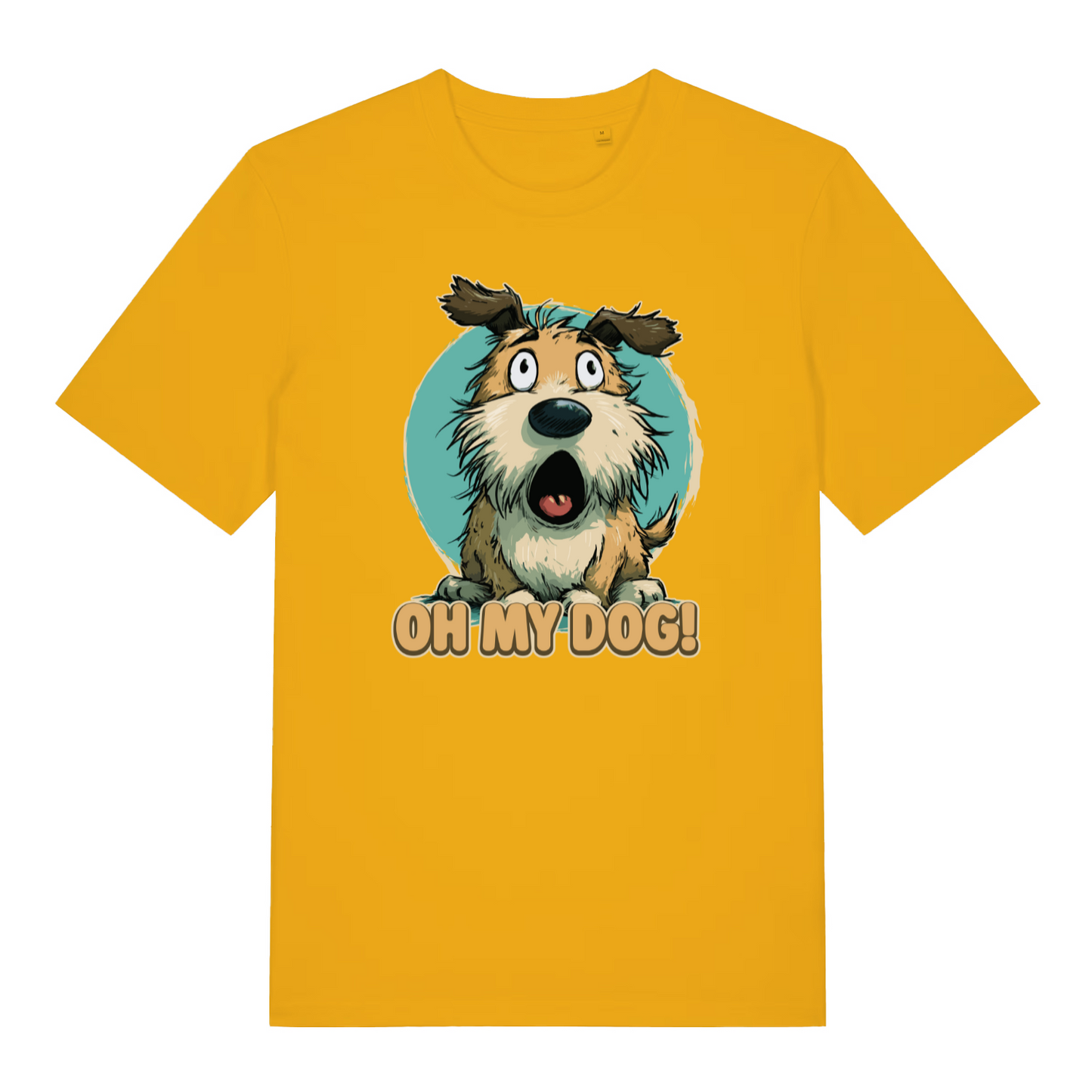 yellow funny animal t-shirt with the graphic of a cartoon dog and the slogan 'oh my dog'
