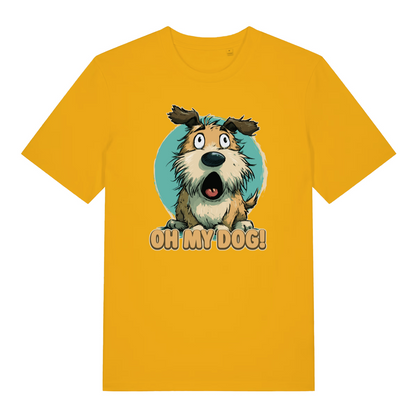 yellow funny animal t-shirt with the graphic of a cartoon dog and the slogan 'oh my dog'