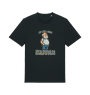 black funny graphic t-shirt with a cartoon old man on and the slogan 'at my age it's hard to trust a fart'