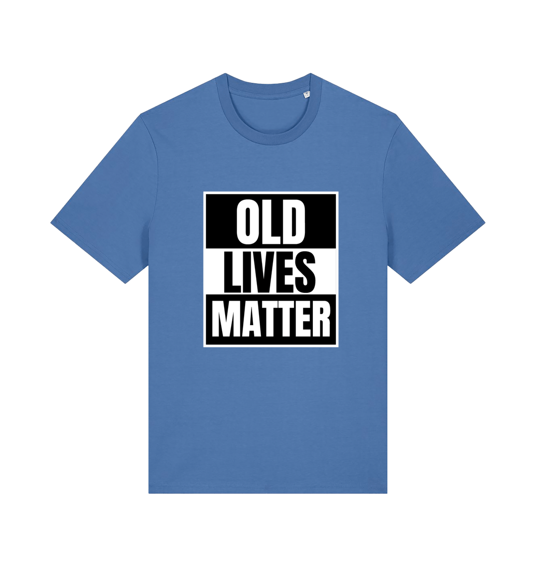 blue slogan t-shirt with 'old lives matter'