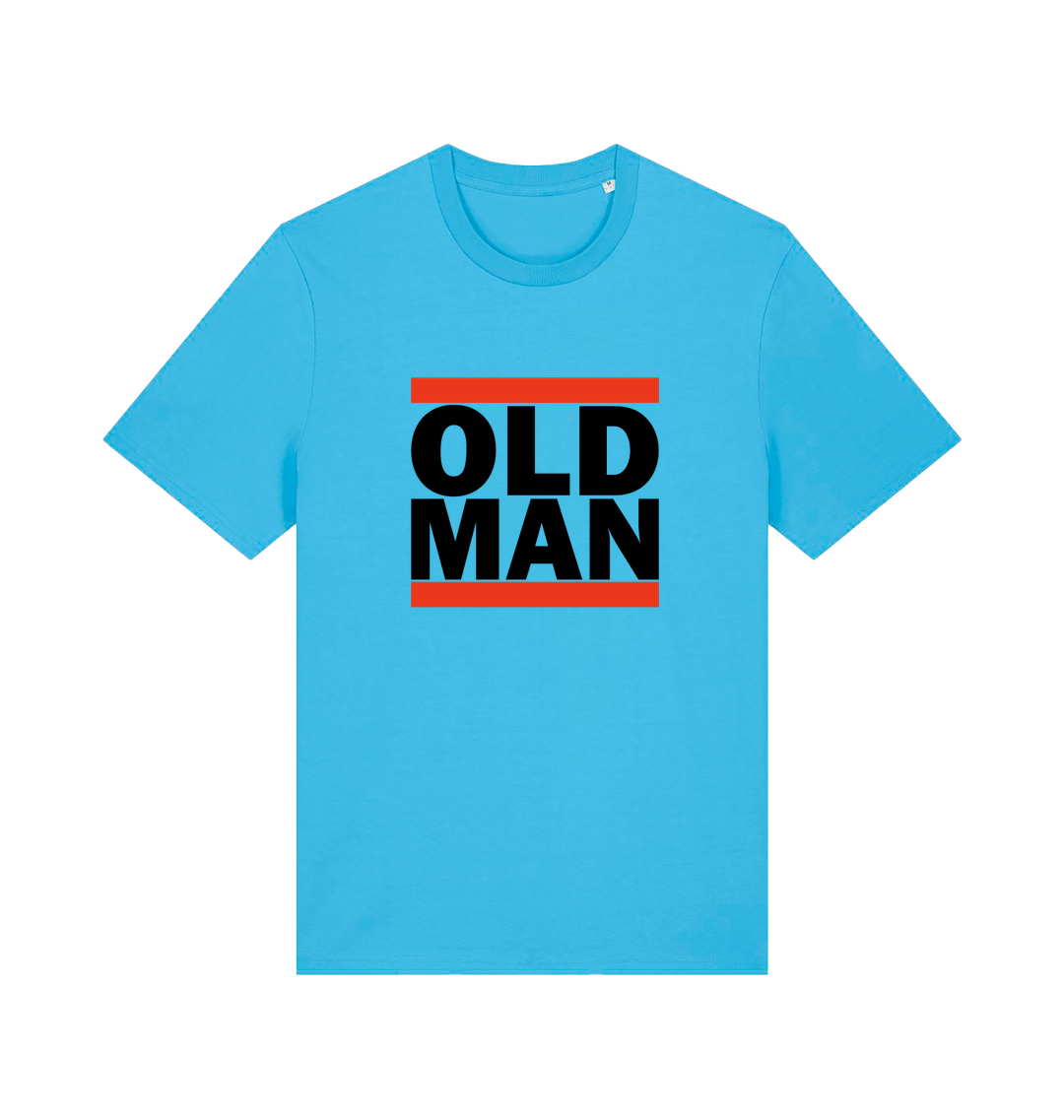 blue slogan t-shirt with 'old man'