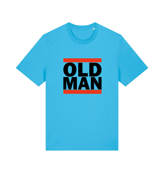 blue slogan t-shirt with 'old man'