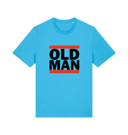 blue slogan t-shirt with 'old man'