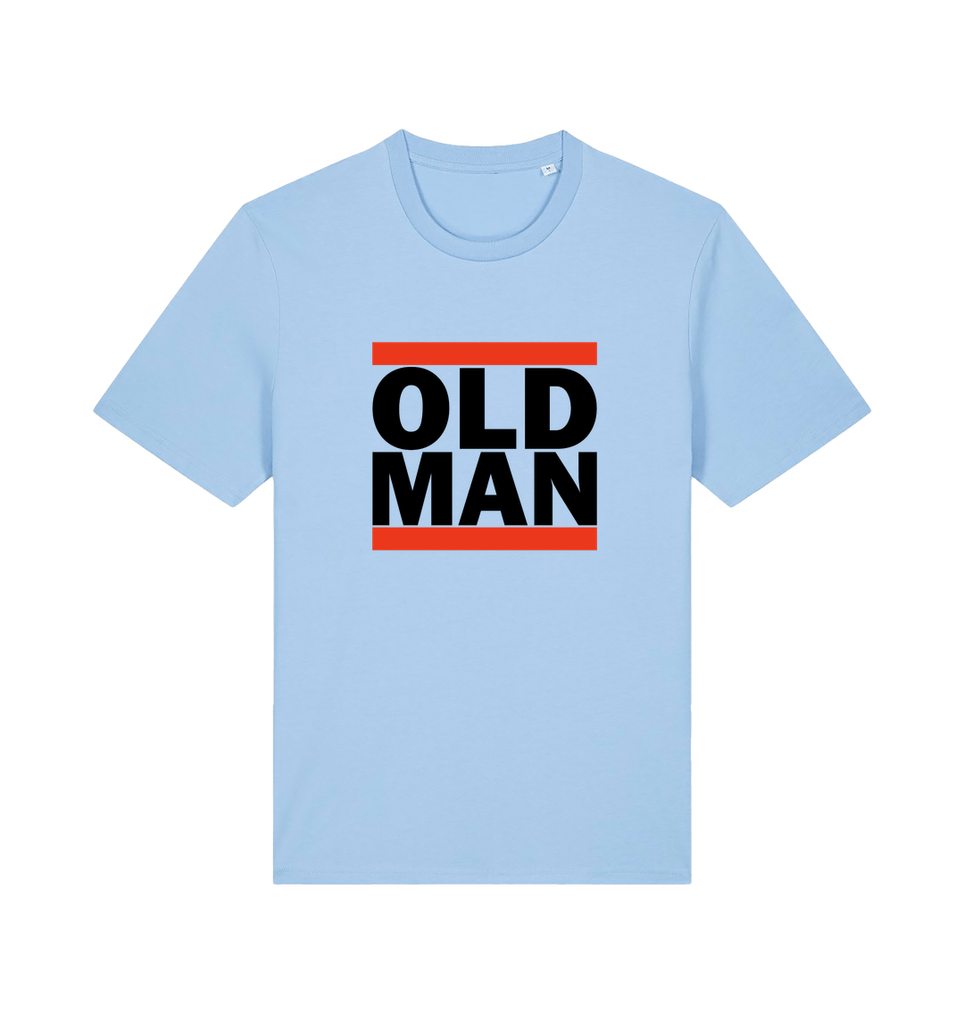 light blue slogan t-shirt with 'old man'