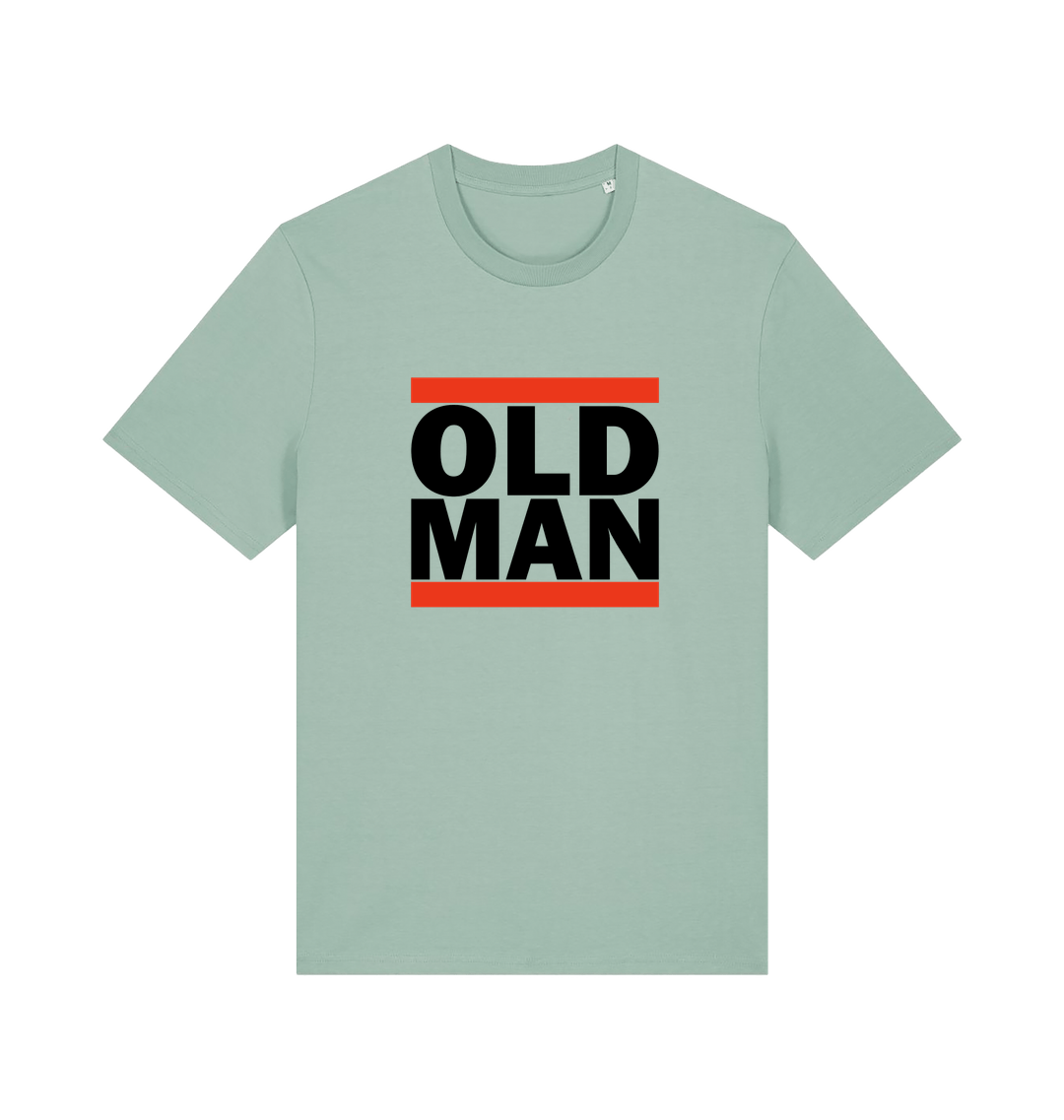 mint green slogan t-shirt with 'old man'