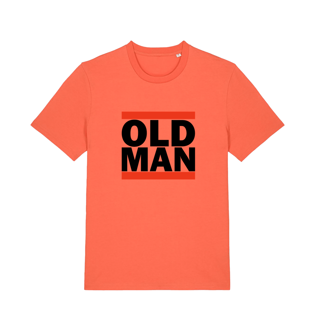 orange slogan t-shirt with 'old man'