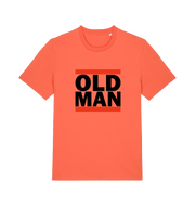 orange slogan t-shirt with 'old man'