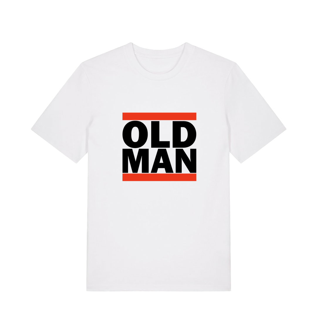 white slogan t-shirt with 'old man'