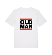 white slogan t-shirt with 'old man'
