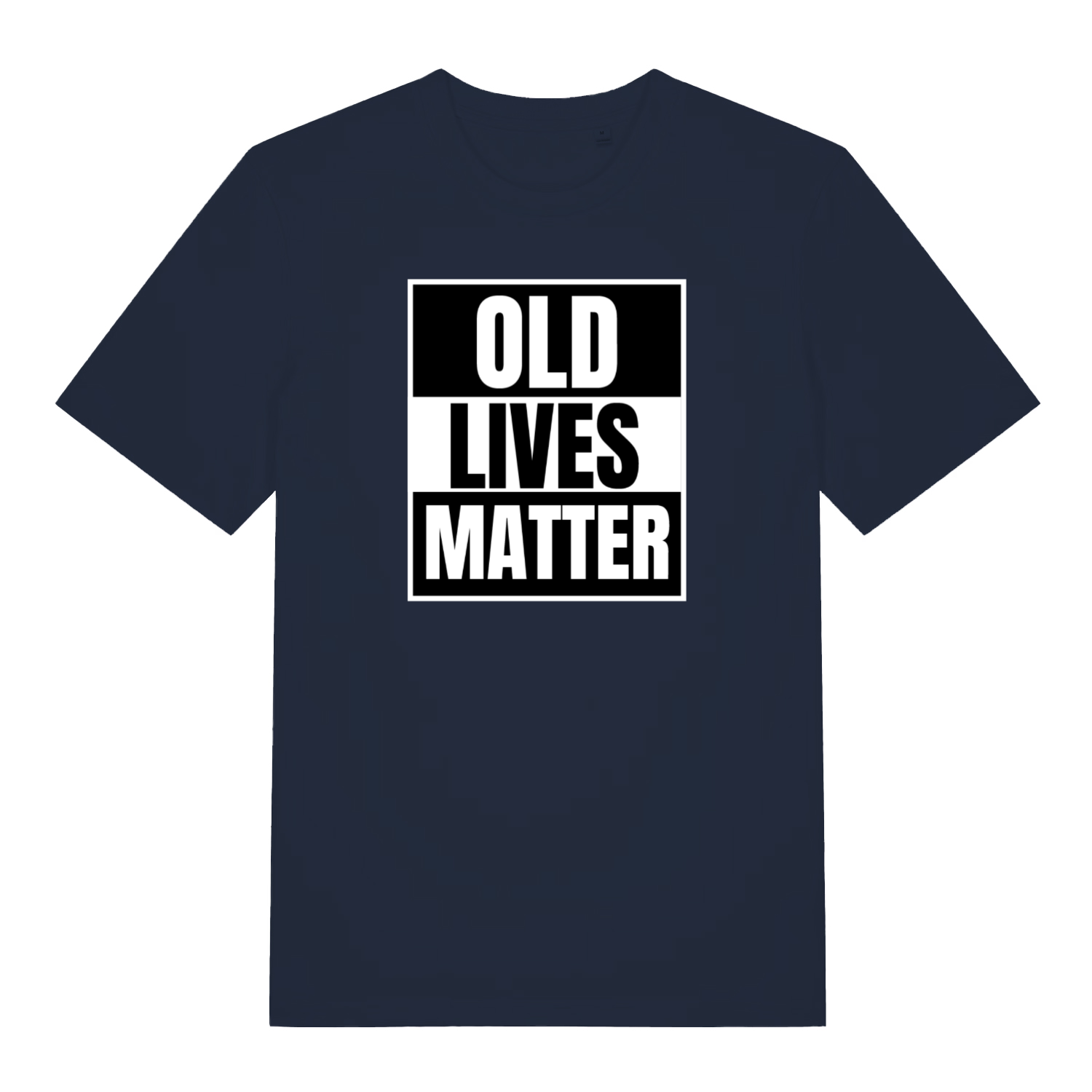 navy funny slogan t-shirt with 'OLD LIVES MATTER' 