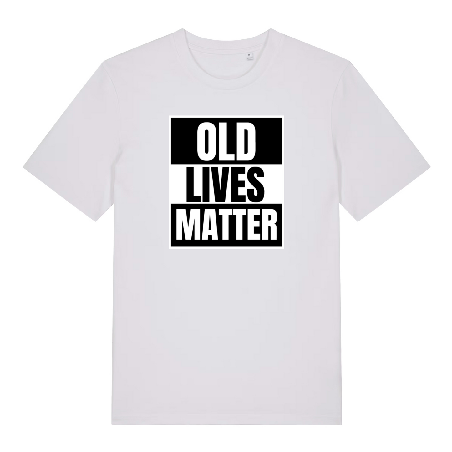 white funny slogan t-shirt with 'OLD LIVES MATTER' 