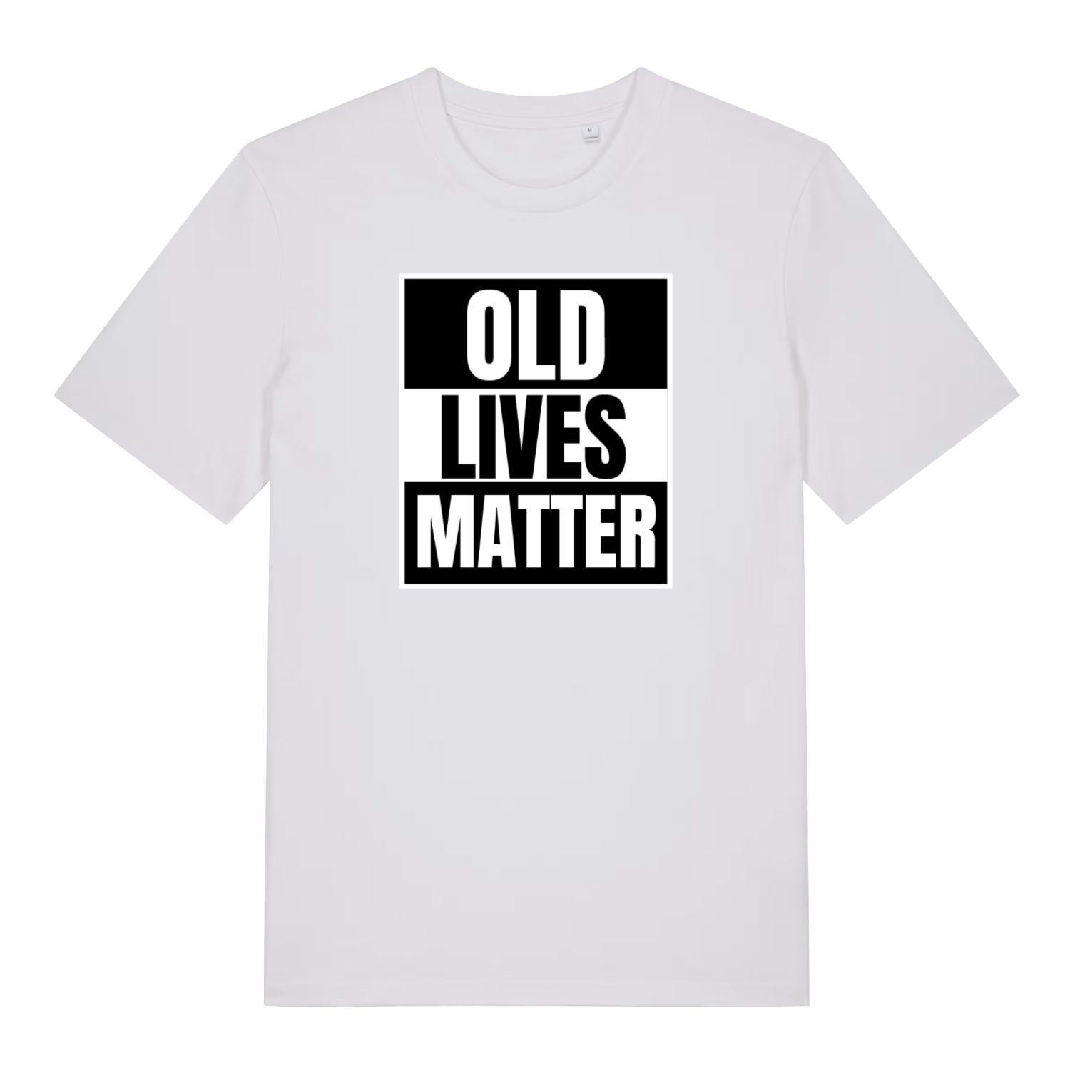 white funny slogan t-shirt with 'OLD LIVES MATTER' 