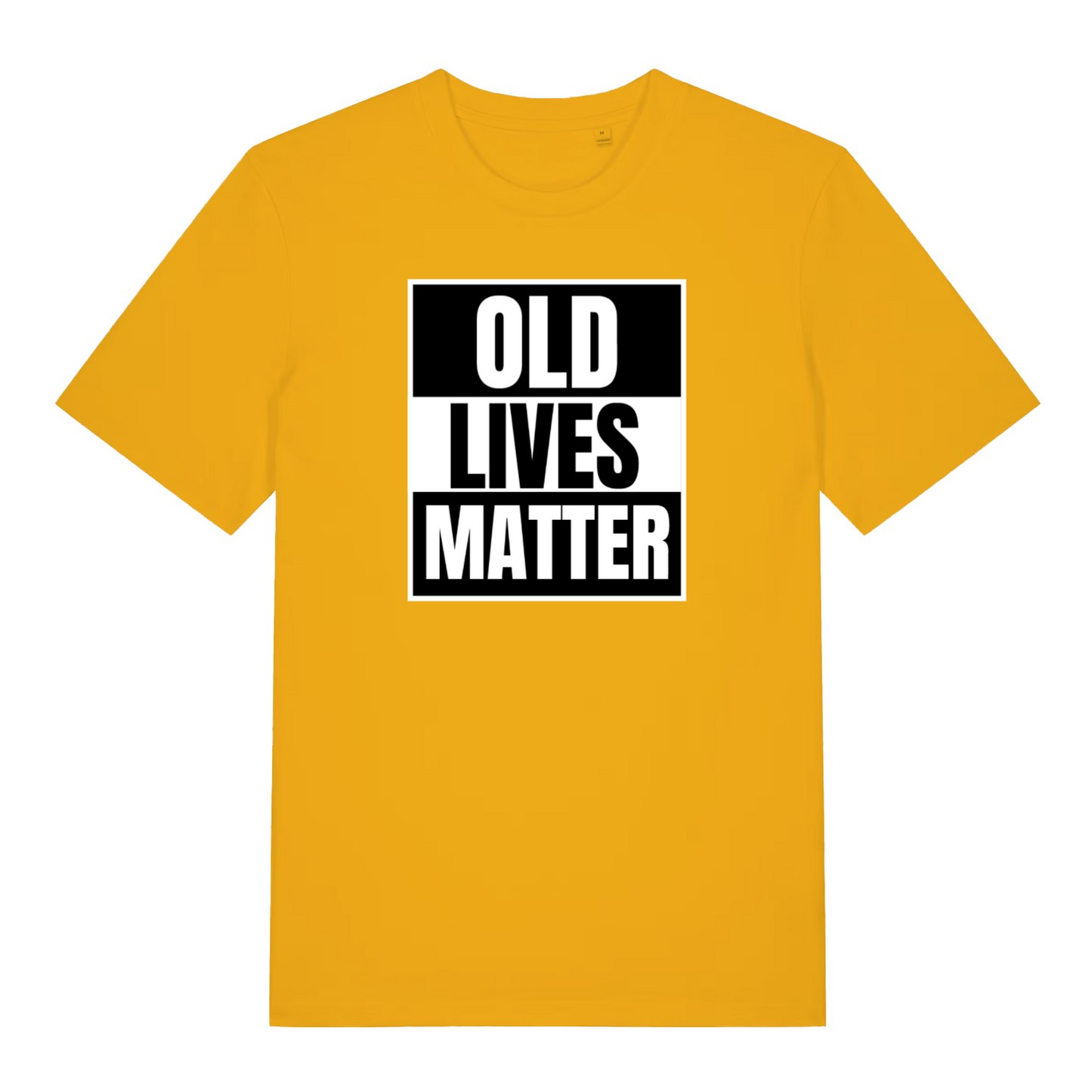 yellow funny slogan t-shirt with 'OLD LIVES MATTER' 